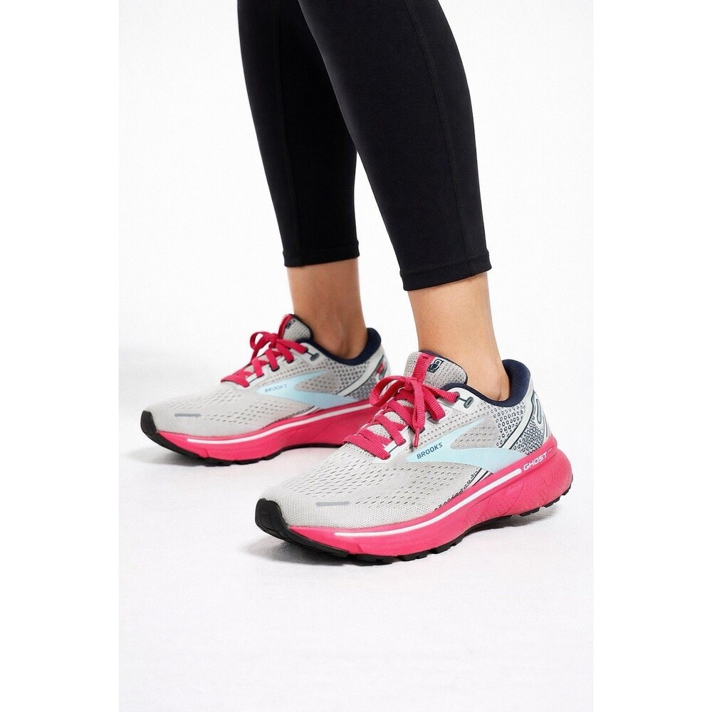 Brooks Ghost 14 Women's Running Shoes Sneakers Gray Pink Yucca Size 8.5 EUC!!